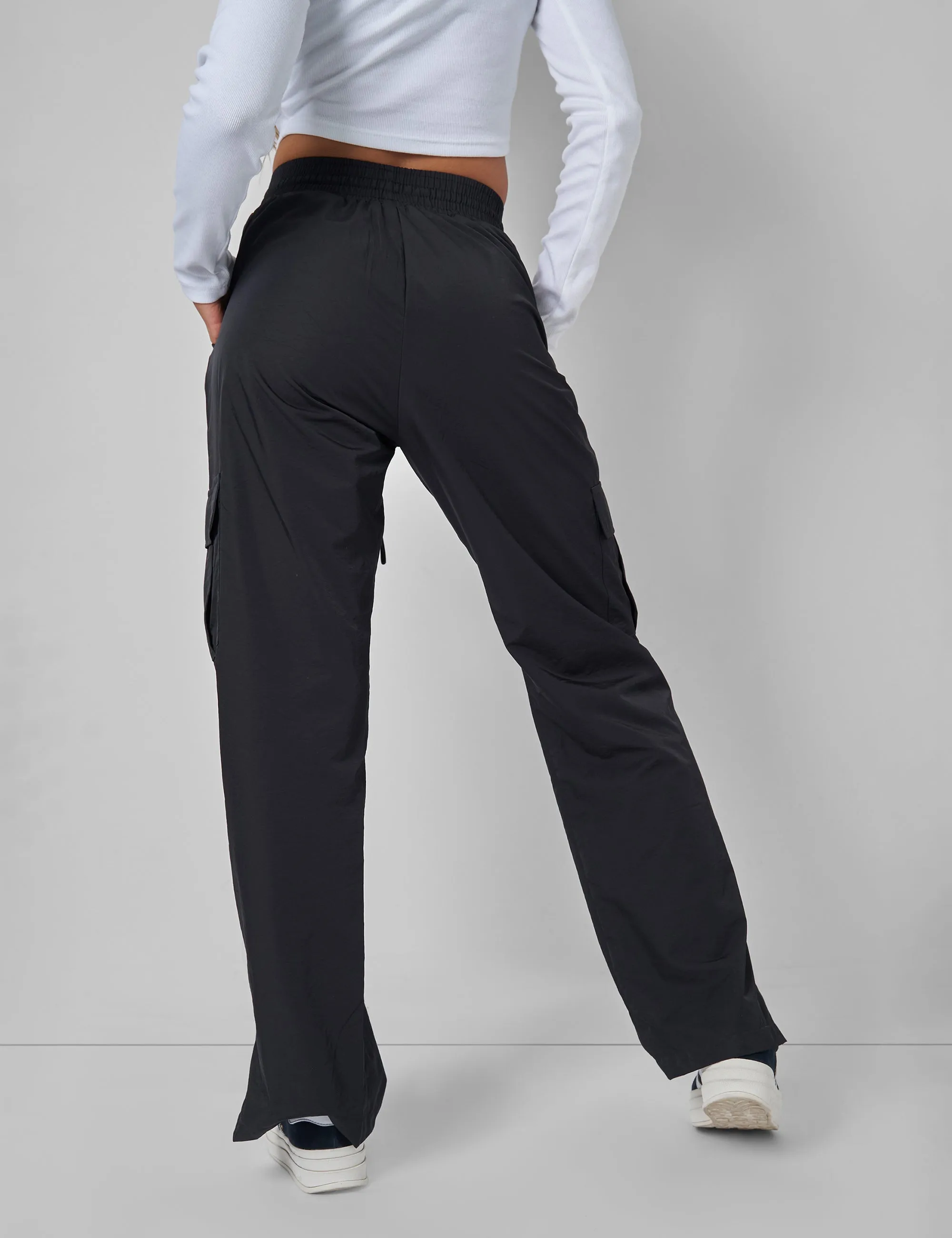 Split Hem Cargo Trousers Black