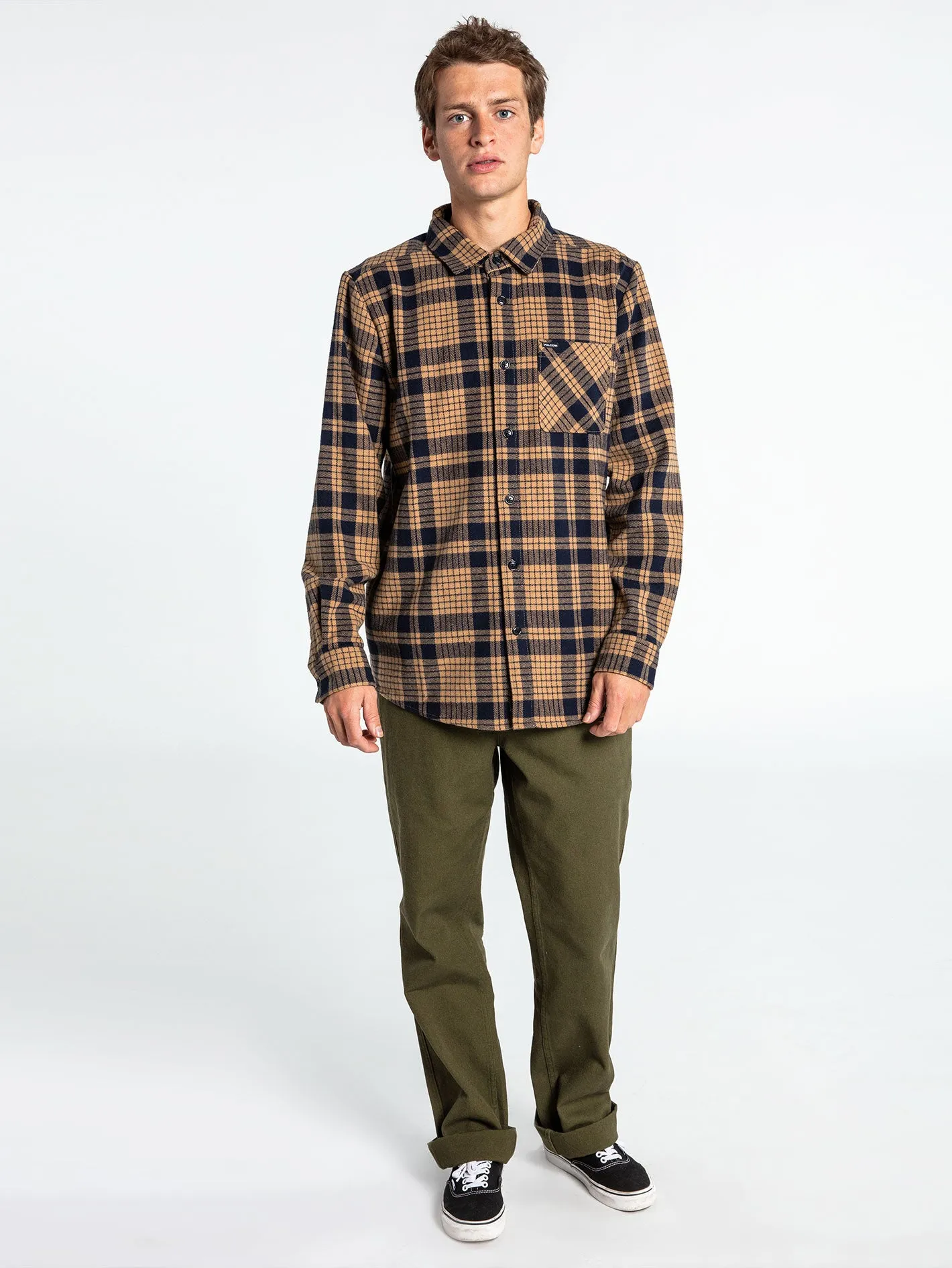 Strangelight Plaid Long Sleeve Flannel - Dark Khaki