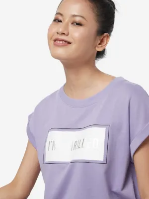 Studiofit Lilac Text Printed Cotton T-Shirt