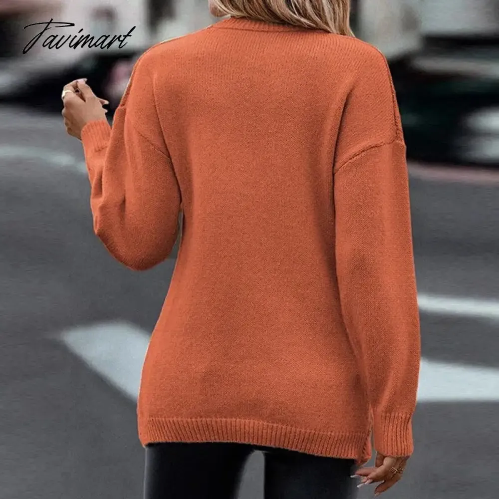 Tavimart Ladies Casual Elegant V-Neck Commute Wear Jumpers Women Slim Knitted Sweaters Pullovers Autumn Winter Vintage Chic Cross Sweater