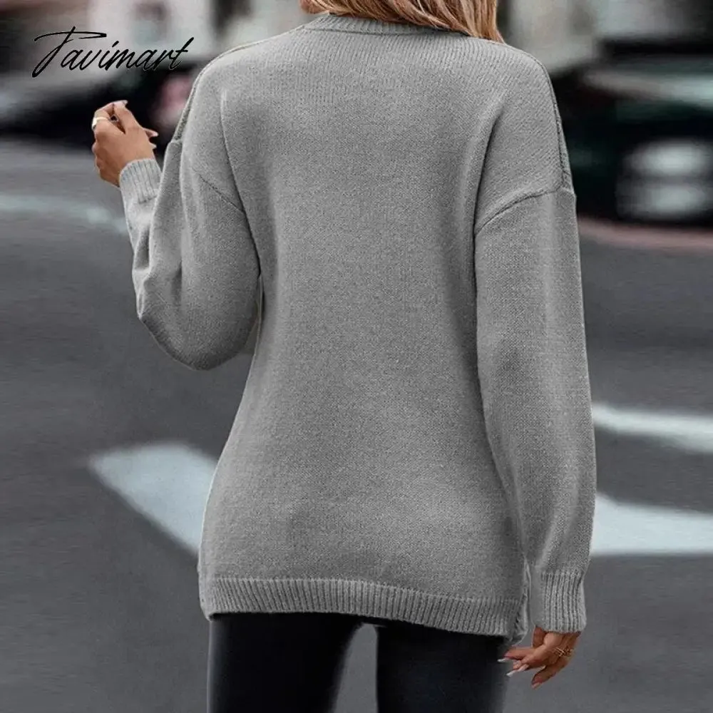 Tavimart Ladies Casual Elegant V-Neck Commute Wear Jumpers Women Slim Knitted Sweaters Pullovers Autumn Winter Vintage Chic Cross Sweater