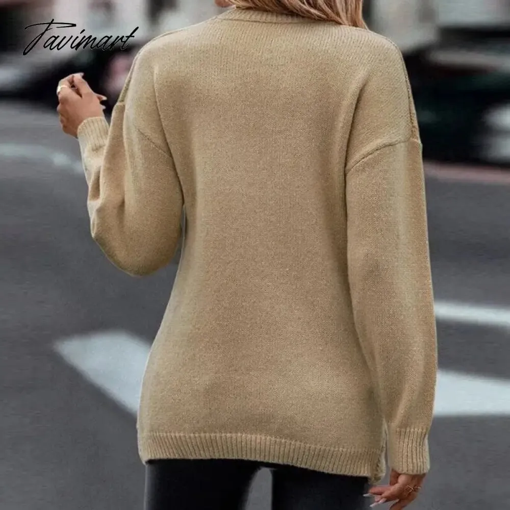 Tavimart Ladies Casual Elegant V-Neck Commute Wear Jumpers Women Slim Knitted Sweaters Pullovers Autumn Winter Vintage Chic Cross Sweater