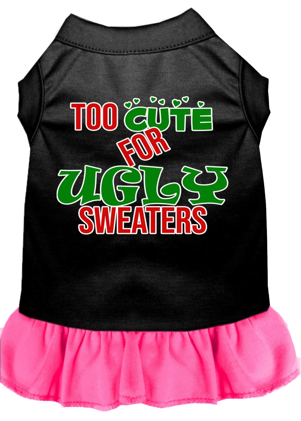 Too Cute For Ugly Sweaters Screen Print Dog Dress Black With Bright Pink Sm