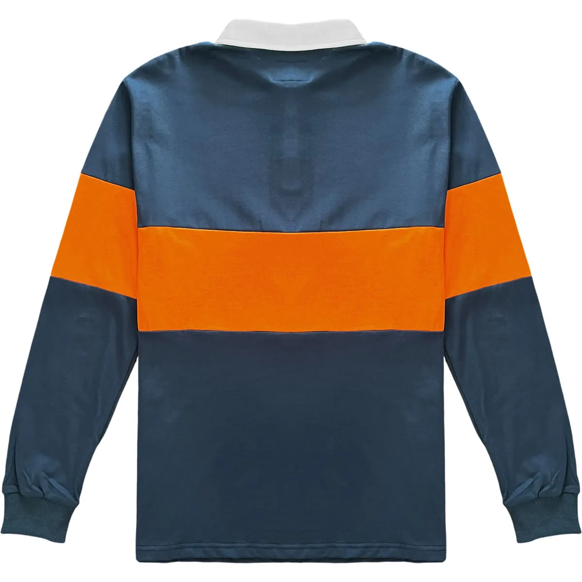 Traditional Navy Blue and Orange Striped Mens Long Sleeve Rugby Shirt