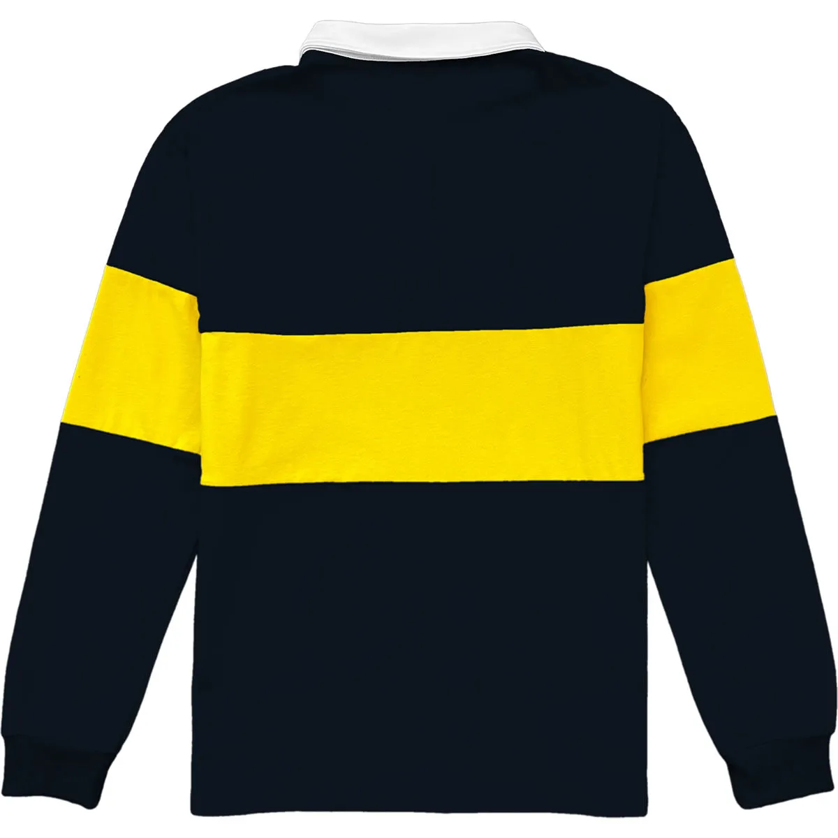 Traditional Navy Blue And Yellow Striped Mens Long Sleeve Rugby Shirt