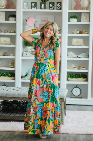 Tropic Sunfire Smocked Midi Dress