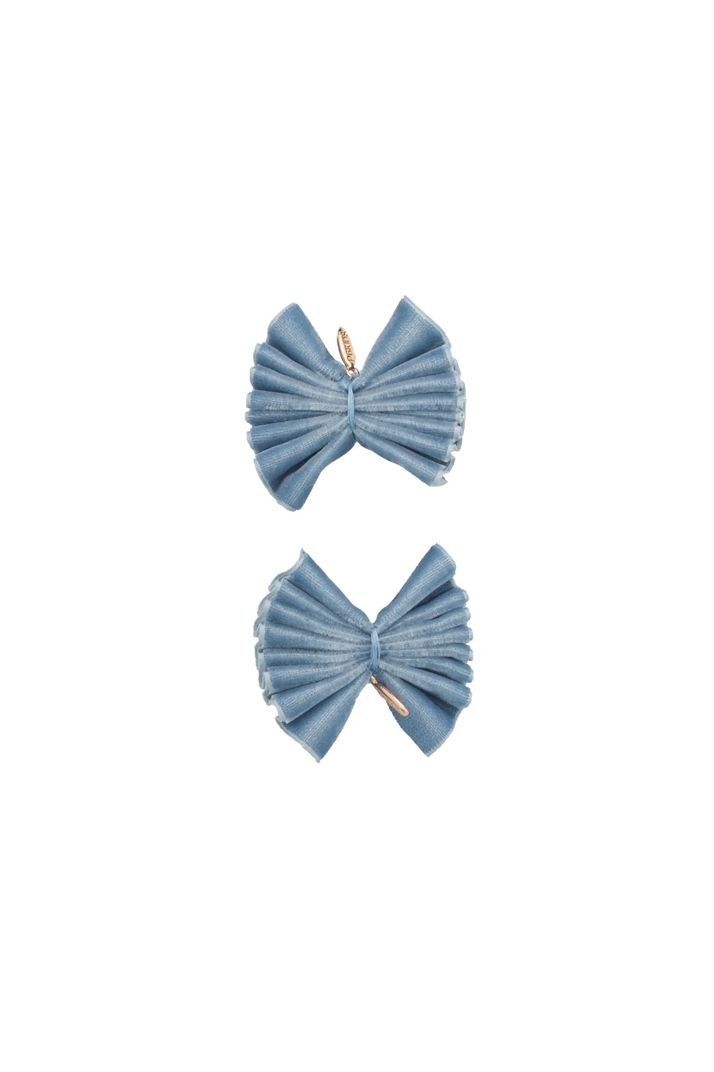 Velvet Pleated Butterfly Bow Clip Set - Denim Blue (Handmade in the USA!)