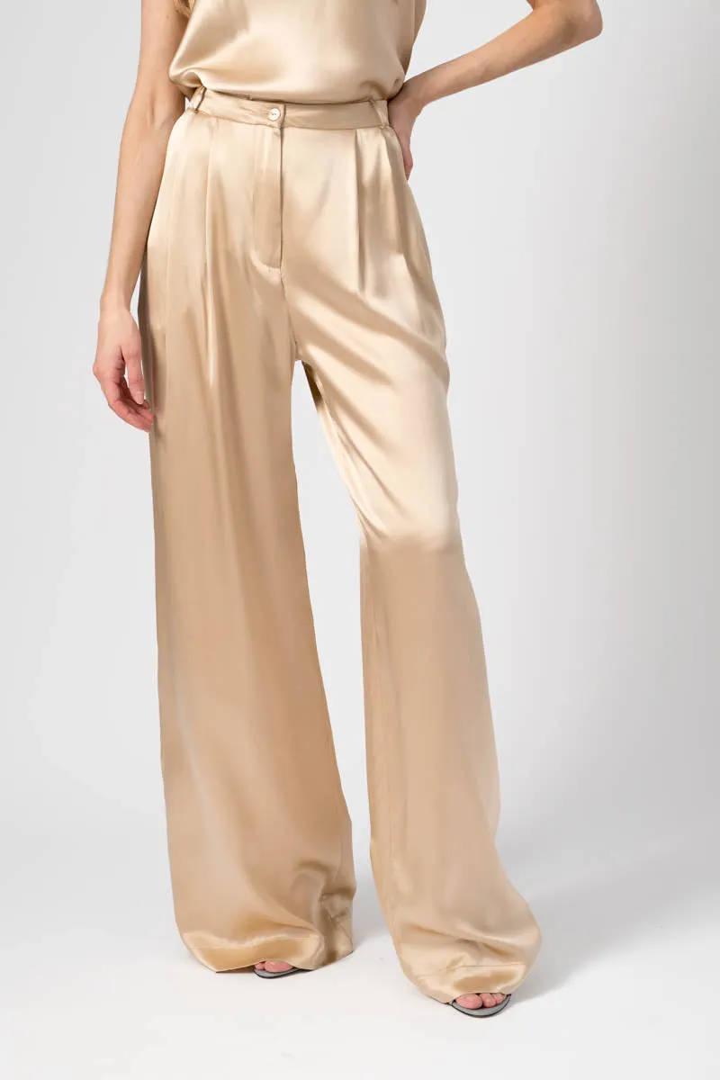 Vera Pleated Silk Pant in Fawn