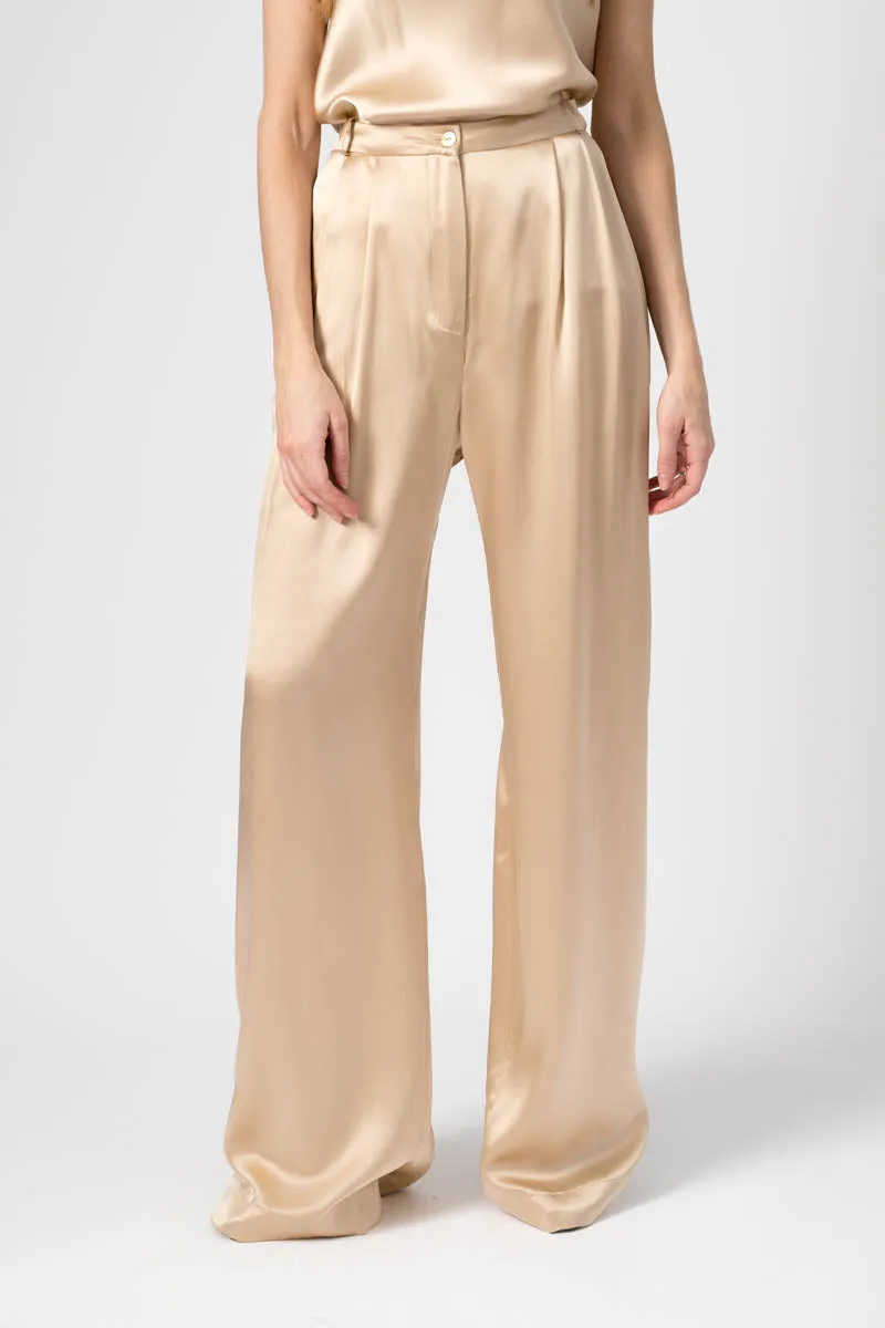 Vera Pleated Silk Pant in Fawn