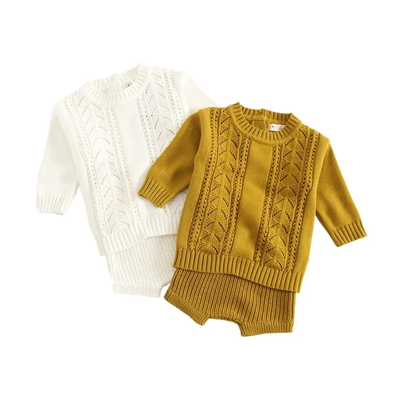 Winter Baby Girl Clothes Set Knitted Boys Set Sweaters Shorts 2pcs Kids Clothing Girls Cotton Knitted Suits 2019 Spring New