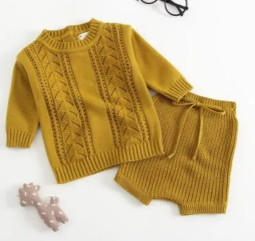 Winter Baby Girl Clothes Set Knitted Boys Set Sweaters Shorts 2pcs Kids Clothing Girls Cotton Knitted Suits 2019 Spring New