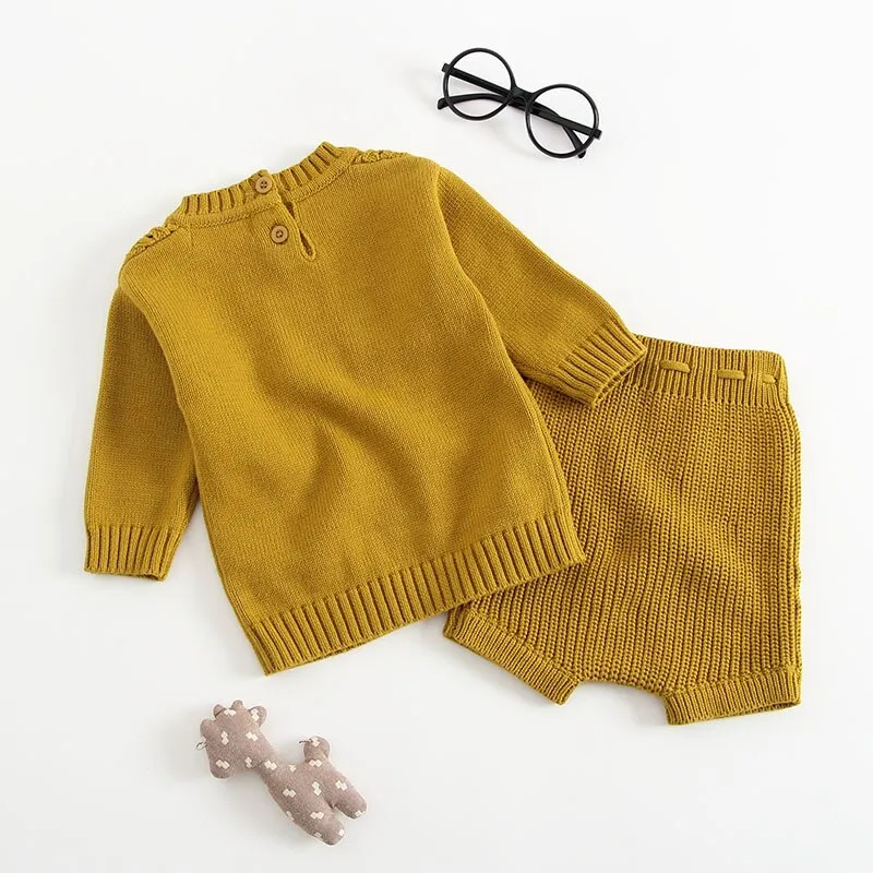 Winter Baby Girl Clothes Set Knitted Boys Set Sweaters Shorts 2pcs Kids Clothing Girls Cotton Knitted Suits 2019 Spring New