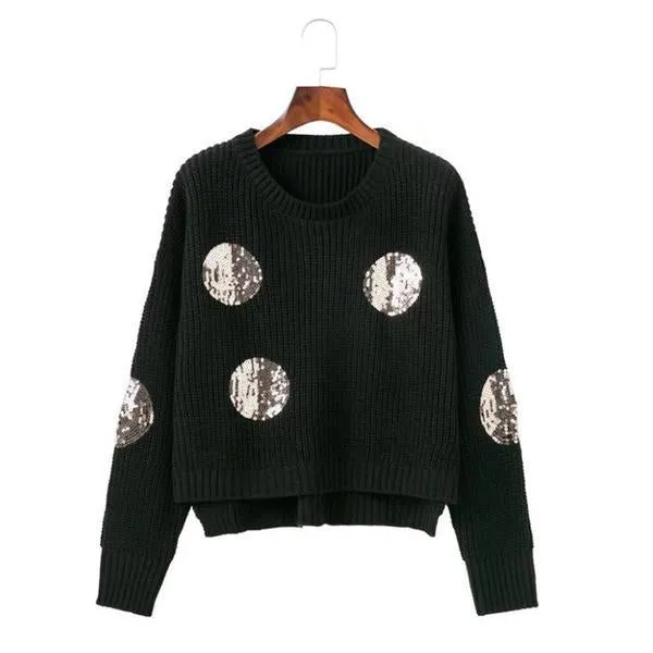 Winter Dot Asymmetrical Knitted Pullover Sweaters