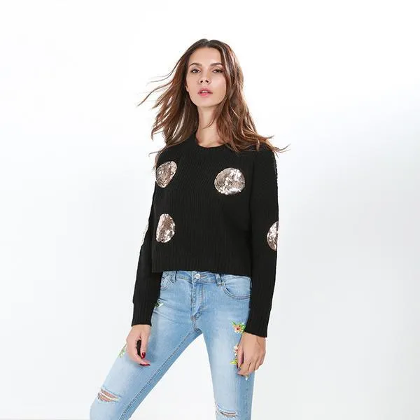 Winter Dot Asymmetrical Knitted Pullover Sweaters