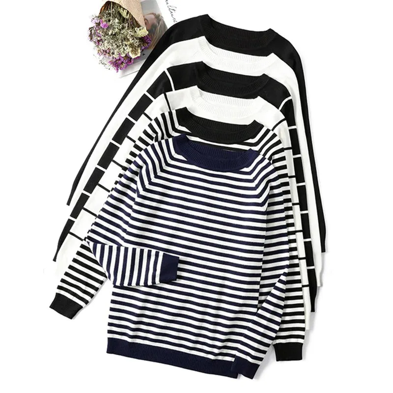 Winter Fashion Striped Pattern Knitted Long Sleeve Pullover Sweaters