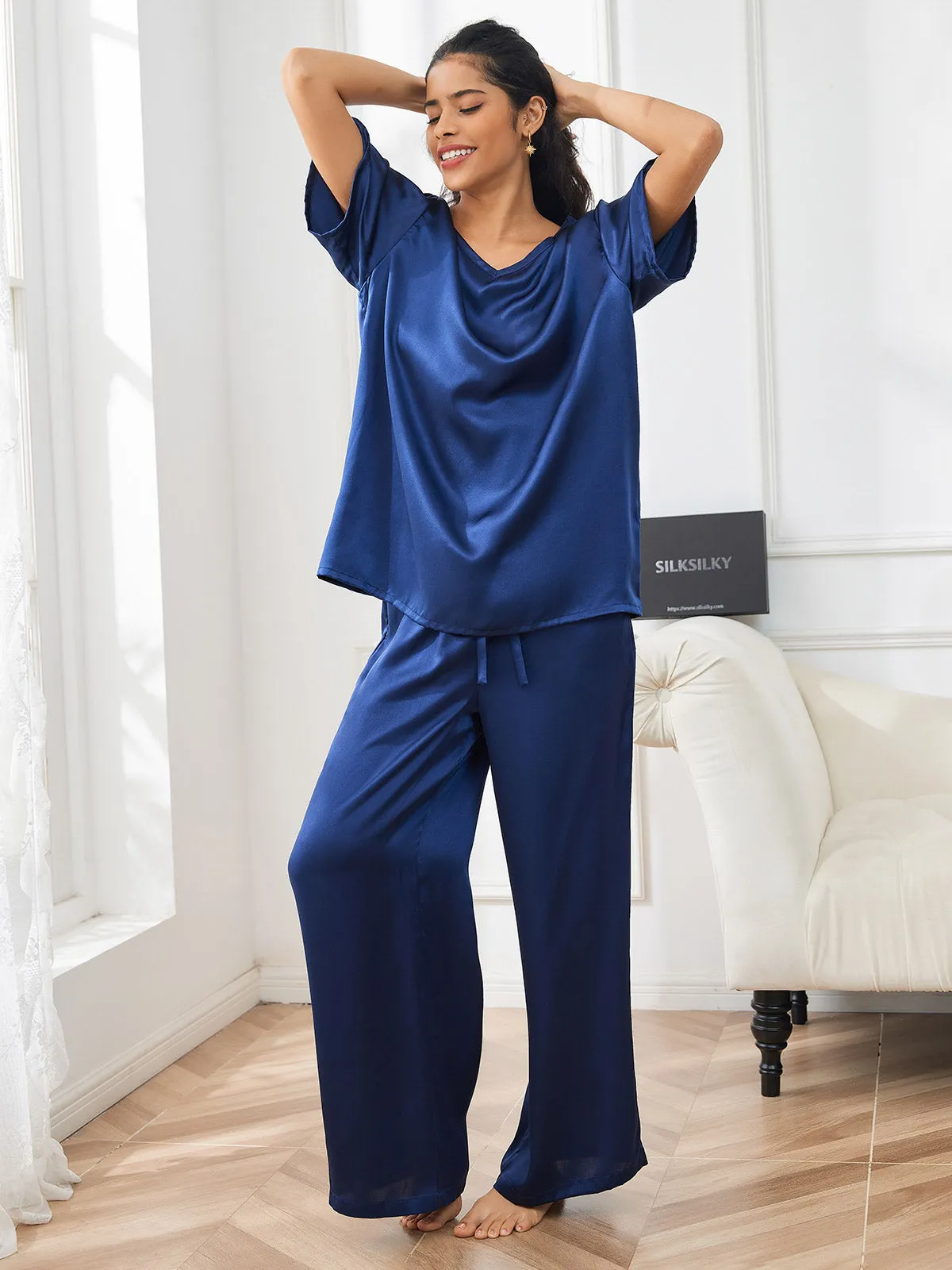 Women's Pure Silk Casual Pyjamas 2Pcs